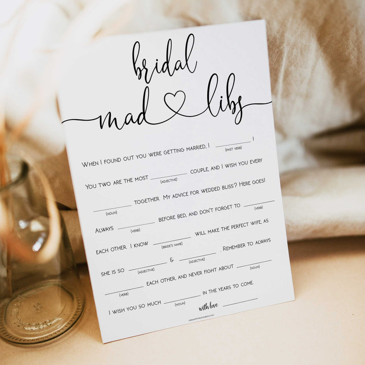 minimalist bridal shower games, bridal mad libs, bridal shower games bundle, printable bridal games, bridal shower games, how knows the bridal, top bridal shower games
