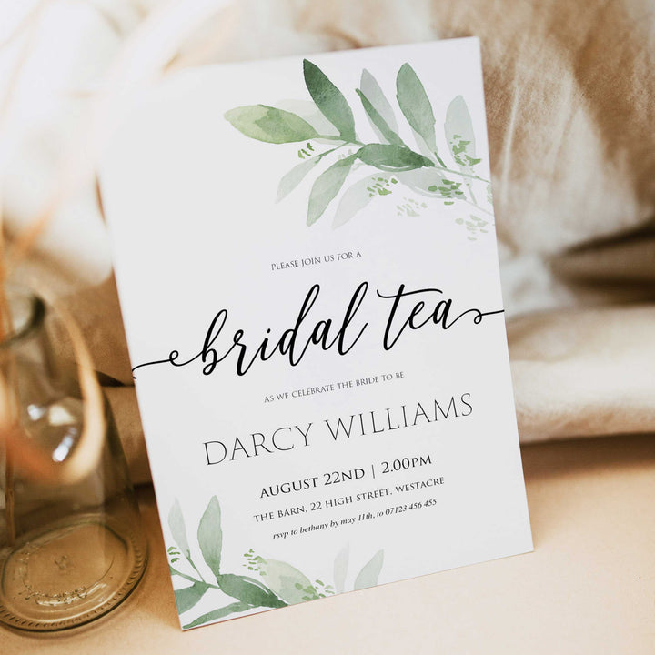 Editable bridal tea party invitation, bridal shower invite,  greenery bridal shower invite, mobile invites, editable bridal shower invite, corjl bridal invite, bachelorette party invite