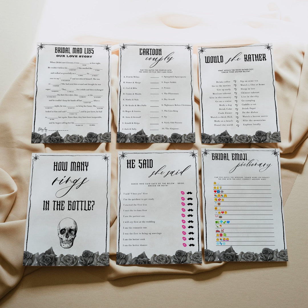 editable 100 bridal shower games, printable bridal shower games, palm springs bridal shower games, in a Bride or Die theme, fun bridal games