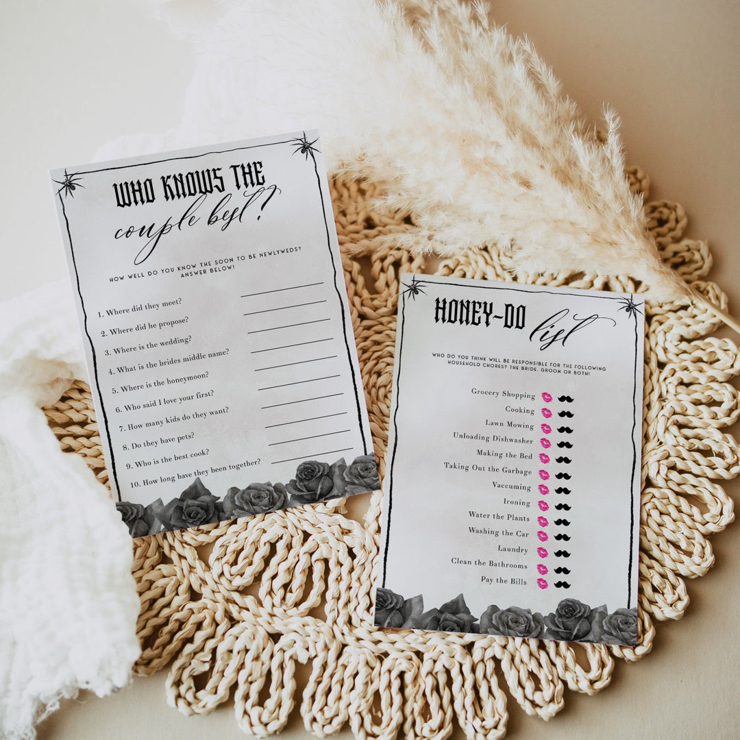 editable 100 bridal shower games, printable bridal shower games, palm springs bridal shower games, in a Bride or Die theme, fun bridal games