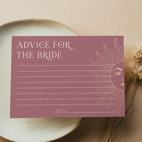 Fully editable and printable bridal shower advice for the bride game with a celestial design. Perfect for a celestial bridal shower themed party