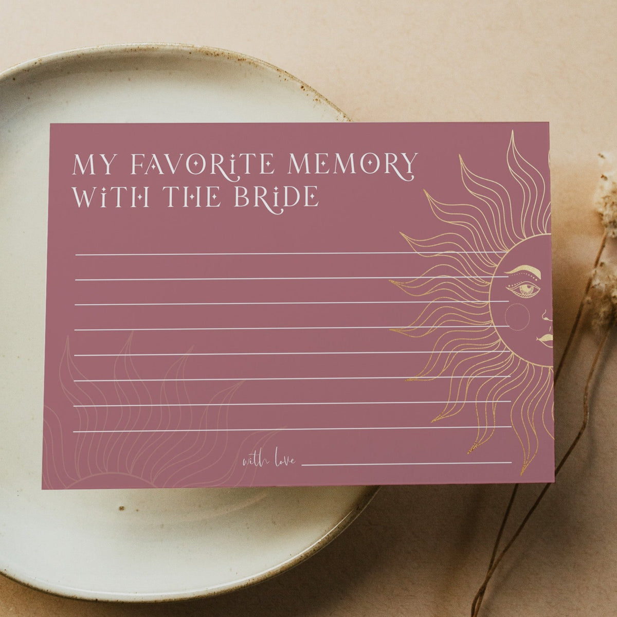 Fully editable and printable bridal shower favorite memory of the bride game with a celestial design. Perfect for a celestial bridal shower themed party