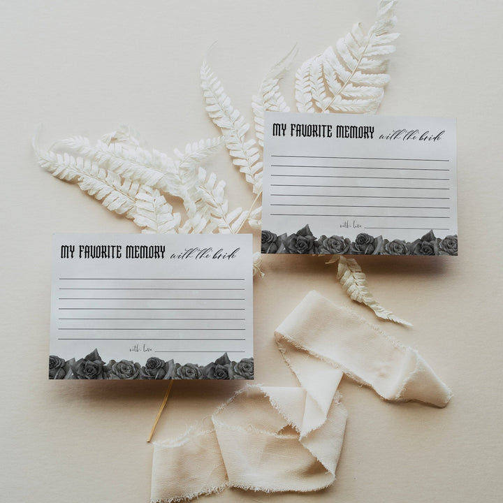 Fully editable and printable bridal shower favorite memory with the bride with a gothic design. Perfect for a Bride or Die or Death Us To Party bridal shower themed party