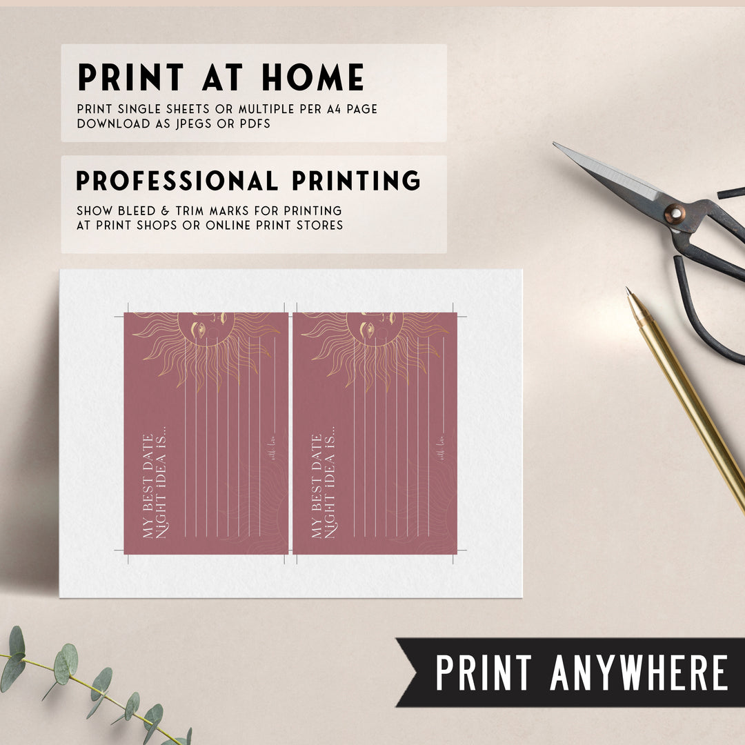 Fully editable and printable bridal shower date night jar game with a celestial design. Perfect for a celestial bridal shower themed party