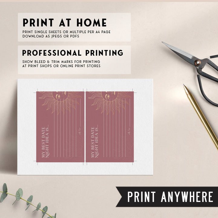 Fully editable and printable bridal shower date night jar game with a celestial design. Perfect for a celestial bridal shower themed party