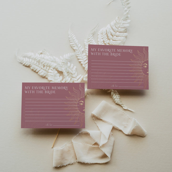 Fully editable and printable bridal shower favorite memory of the bride game with a celestial design. Perfect for a celestial bridal shower themed party