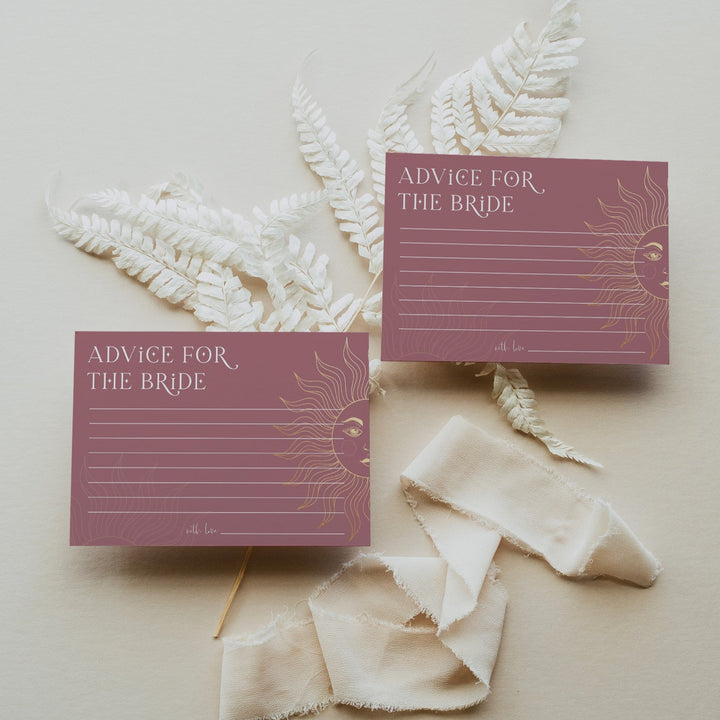 Fully editable and printable bridal shower advice for the bride game with a celestial design. Perfect for a celestial bridal shower themed party