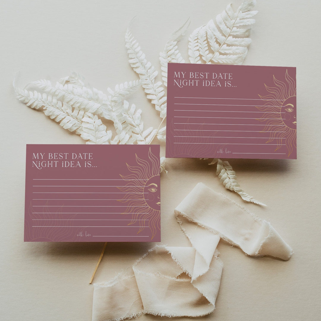 Fully editable and printable bridal shower date night jar game with a celestial design. Perfect for a celestial bridal shower themed party