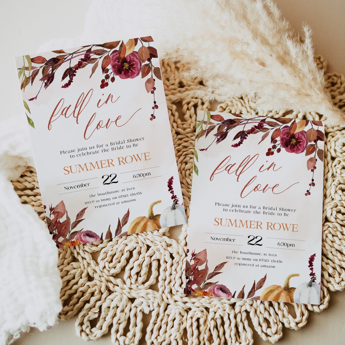 Fully editable and printable bridal shower invitation with a Fall design. Perfect for a fall floral bridal shower