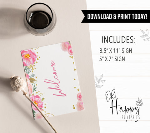 welcome table sign, printable bridal shower games, blush floral bridal shower games, fun bridal shower games