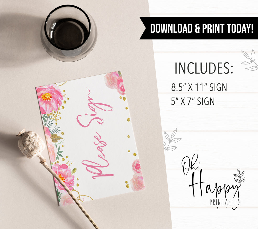 please sign sign, printable bridal shower games, blush floral bridal shower games, fun bridal shower games