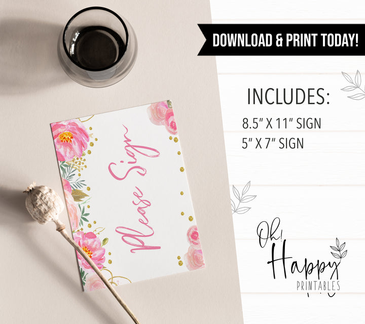please sign sign, printable bridal shower games, blush floral bridal shower games, fun bridal shower games