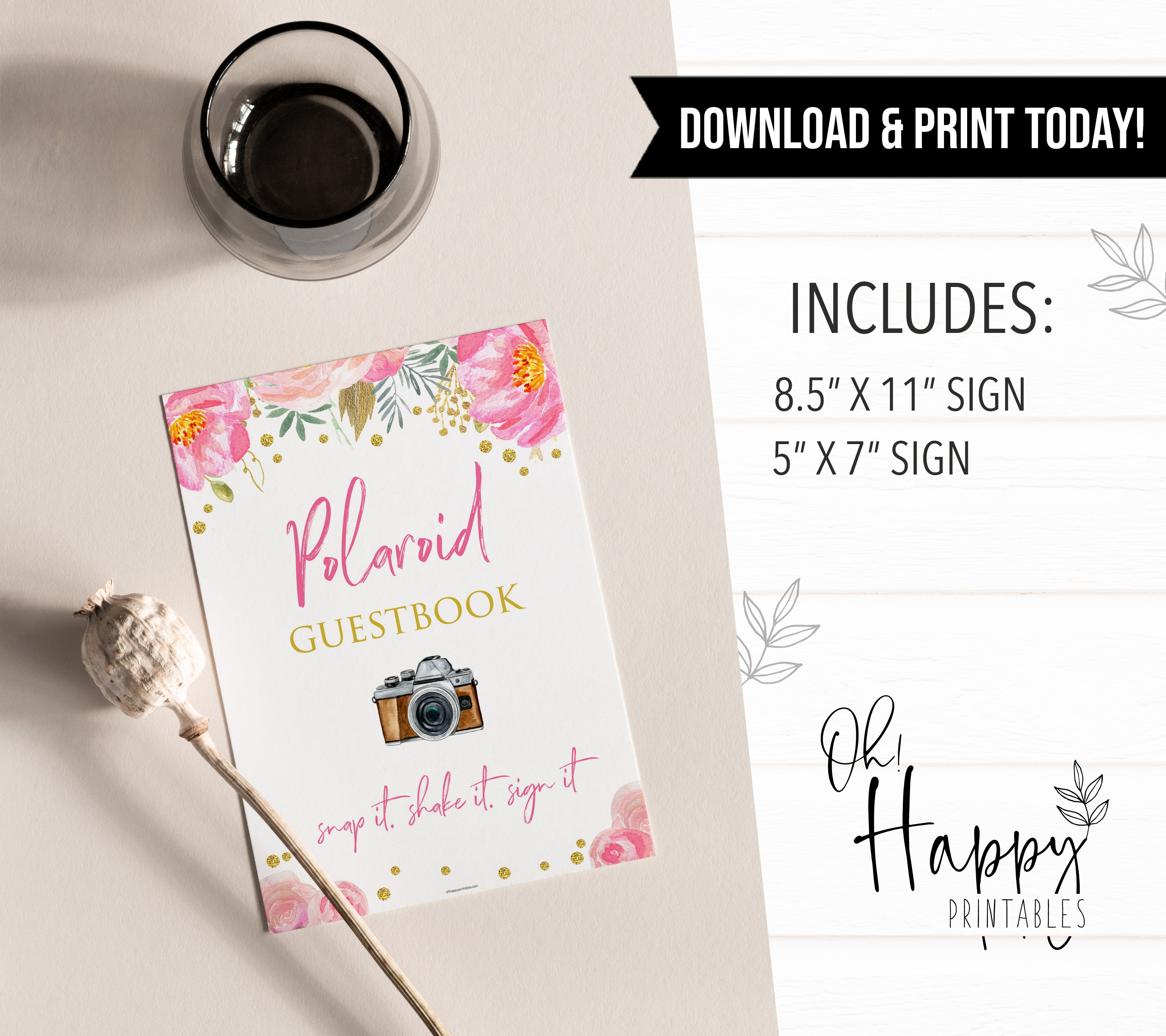 polaroid guestbook, printable bridal shower games, blush floral bridal shower games, fun bridal shower games
