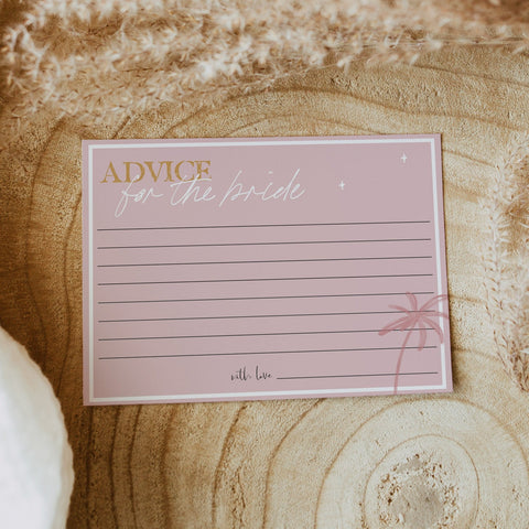 Fully editable and printable bridal shower advice for the bride game with a Palm Springs design. Perfect for a Palm Springs bridal shower themed party