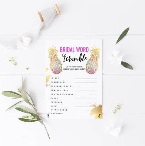Bridal Word Scramble - Gold Pineapple