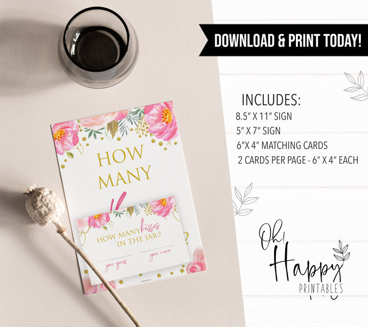 kisses in the jar, printable bridal shower games, blush floral bridal shower games, fun bridal shower games