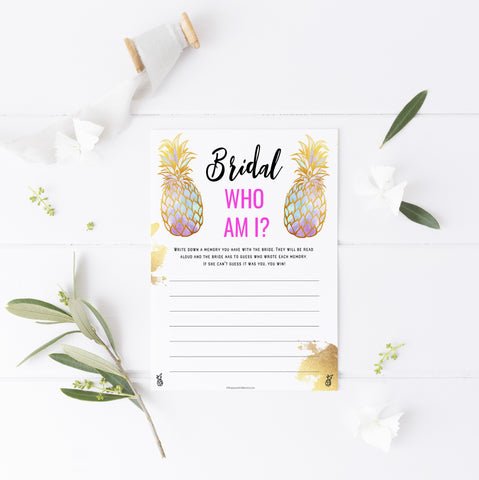 Bridal Shower Who Am I - Gold Pineapple