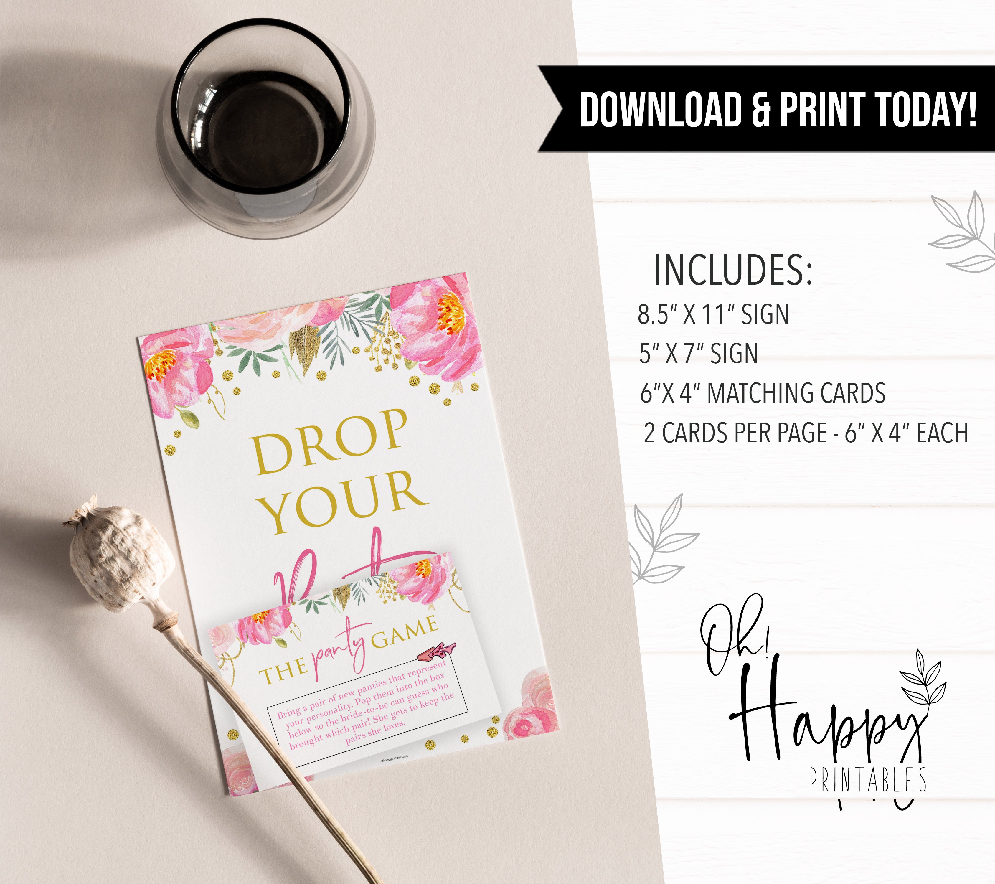 Drop your Panties Game  Shop Printable Floral Bridal Shower Games –  OhHappyPrintables