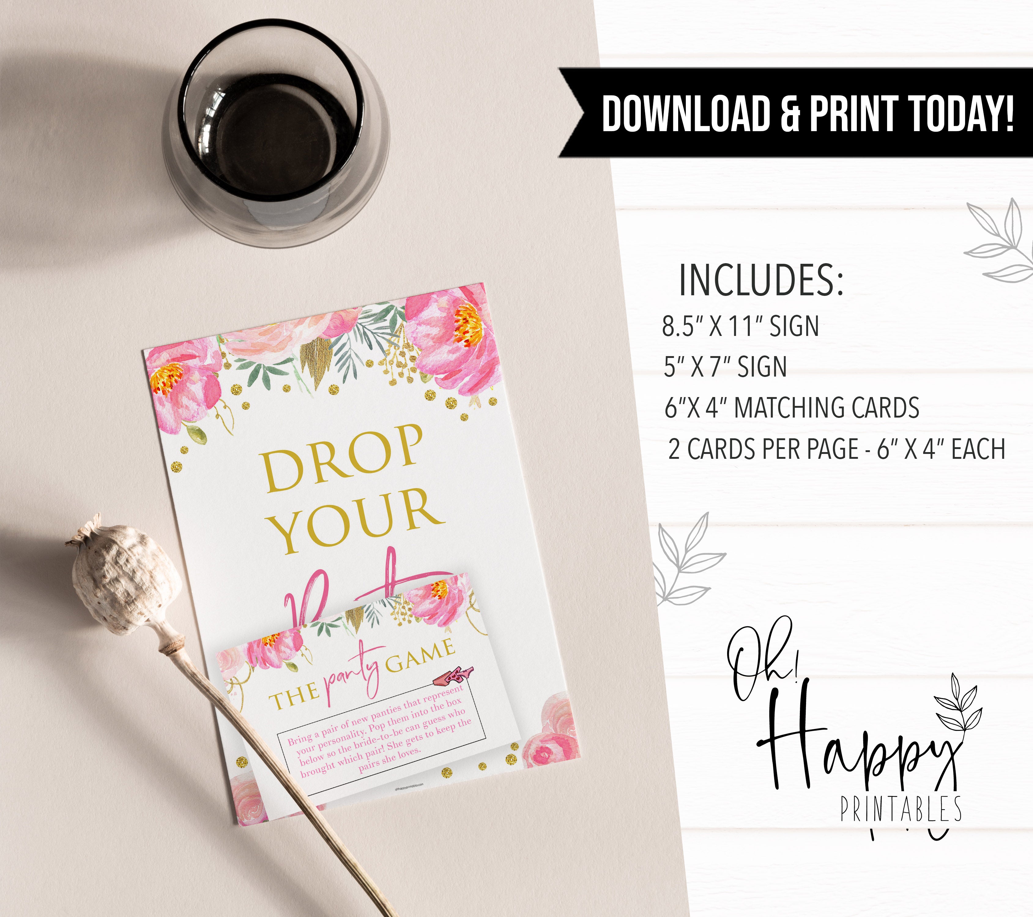 drop your panties game, do you know the bride game, bachelorette scattergories game, dirty minds game, dirty little secrets game, dirty emoji pictionary game, date night jar, printable bridal shower games, blush floral bridal shower games, fun bridal shower games