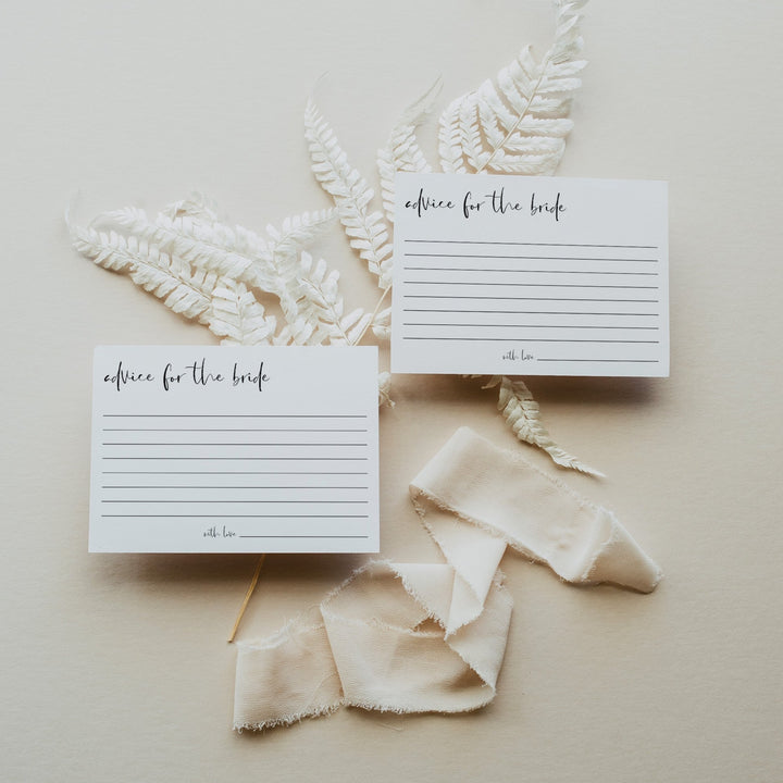 Fully editable and printable bridal shower advice for the bride game with a modern minimalist design. Perfect for a modern simple bridal shower themed party