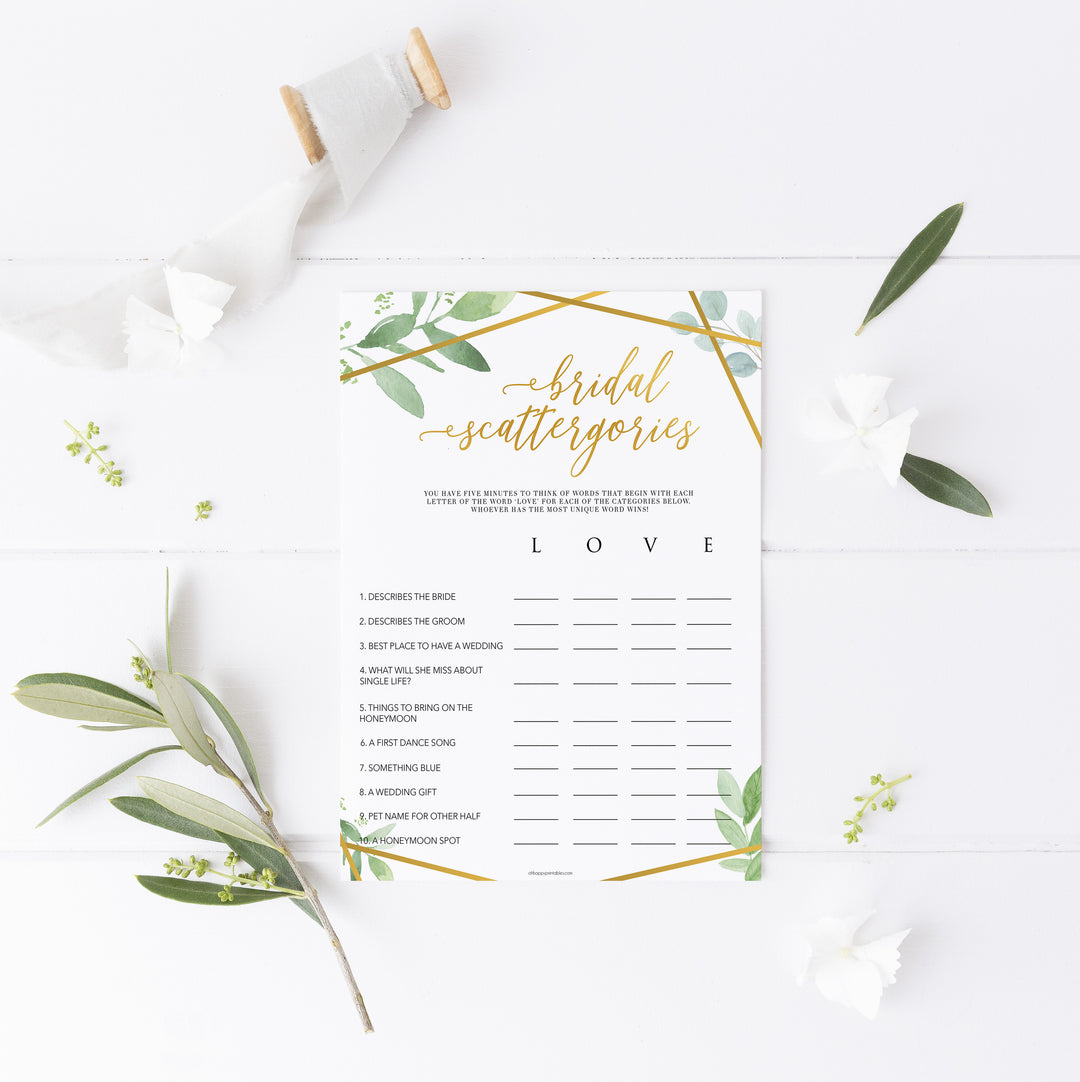 Bridal Scattergories - Gold Greenery