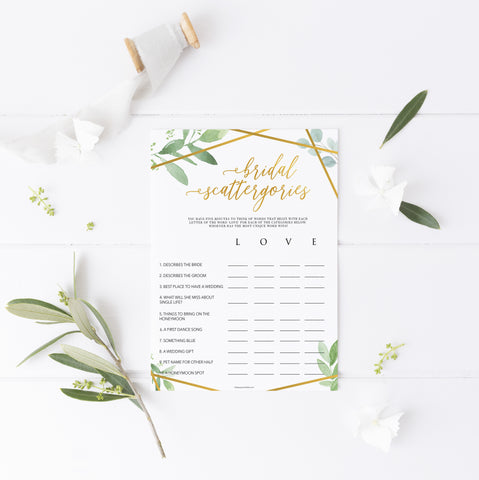 Bridal Scattergories - Gold Greenery