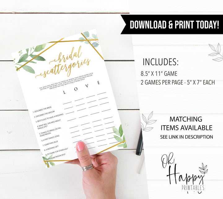 Bridal Scattergories - Gold Greenery