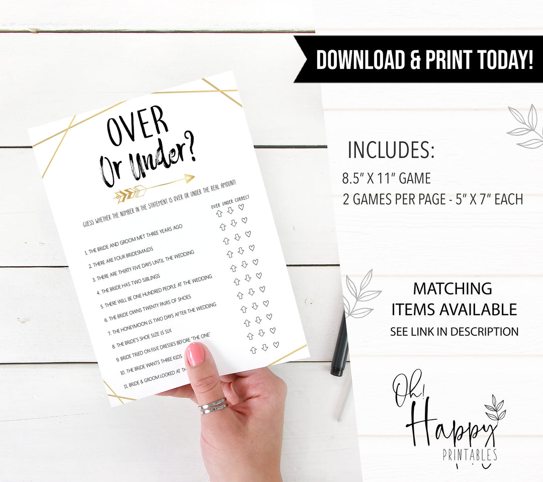 Over or Under Bridal Game - Bride Tribe