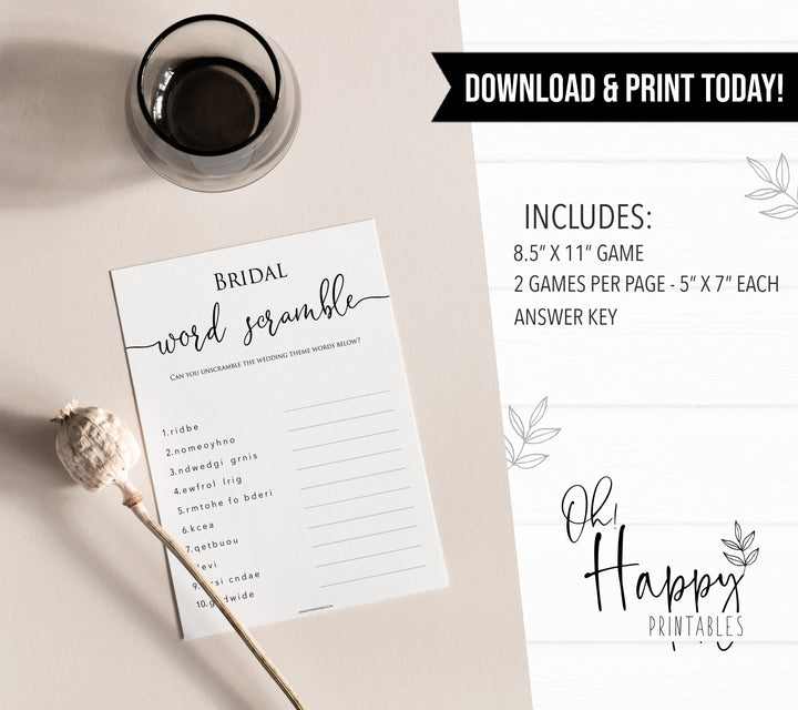 minimalist bridal shower games, bridal word scramble, bridal shower games bundle, printable bridal games, bridal shower games, how knows the bridal, top bridal shower games