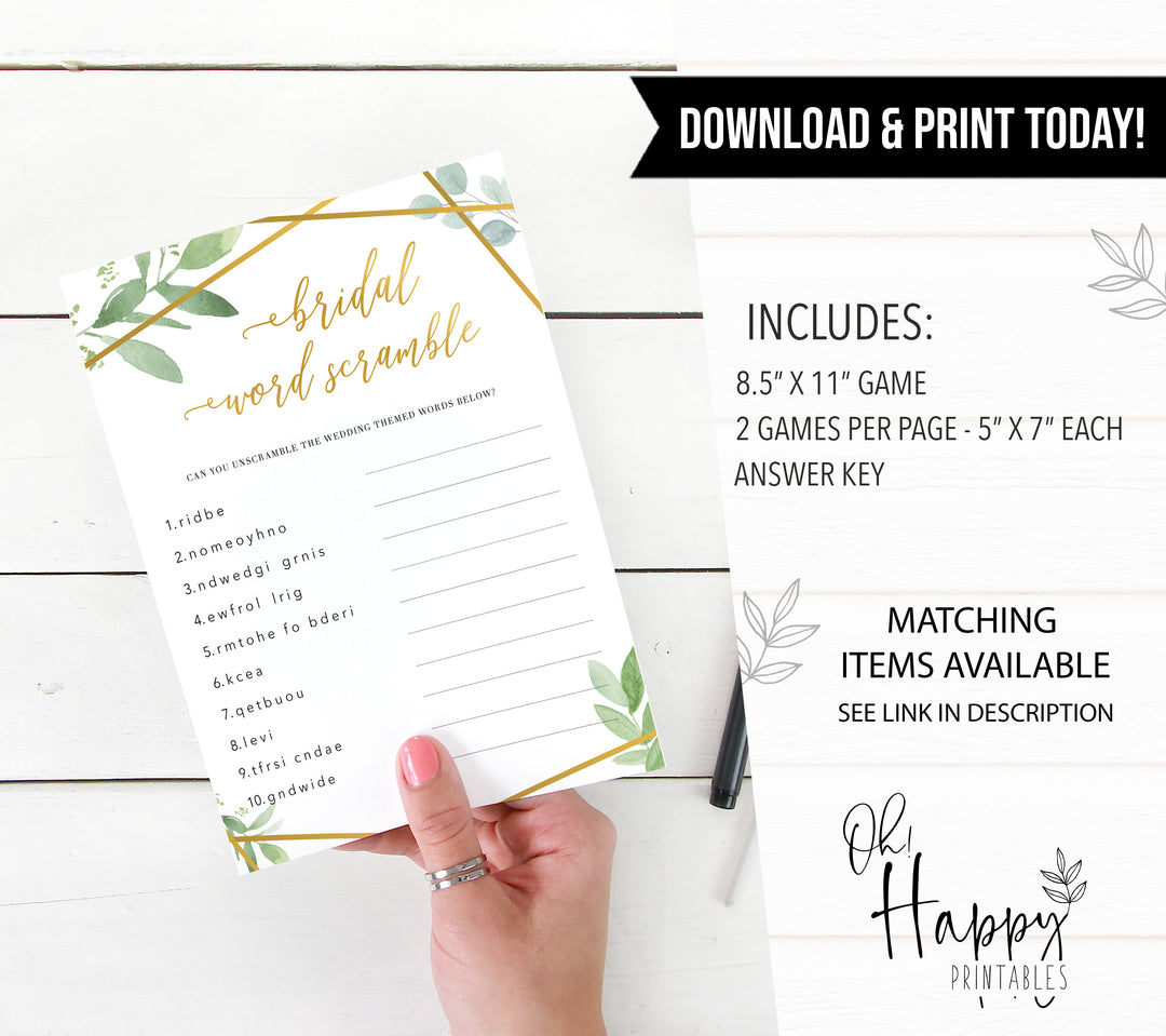Bridal Word Scramble - Gold Greenery