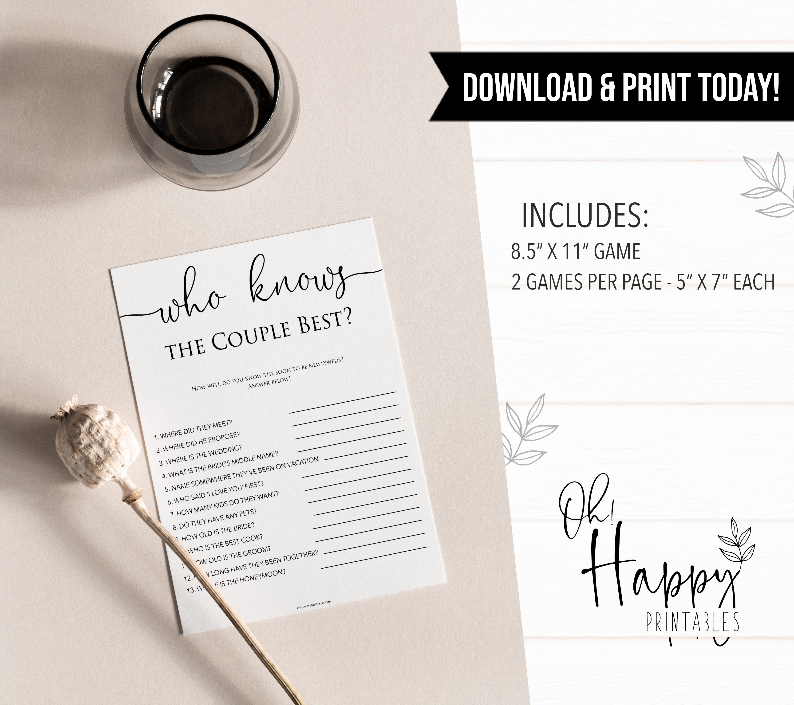 minimalist bridal shower games, who knows the couple best, bridal shower games bundle, printable bridal games, bridal shower games, how knows the bridal, top bridal shower games