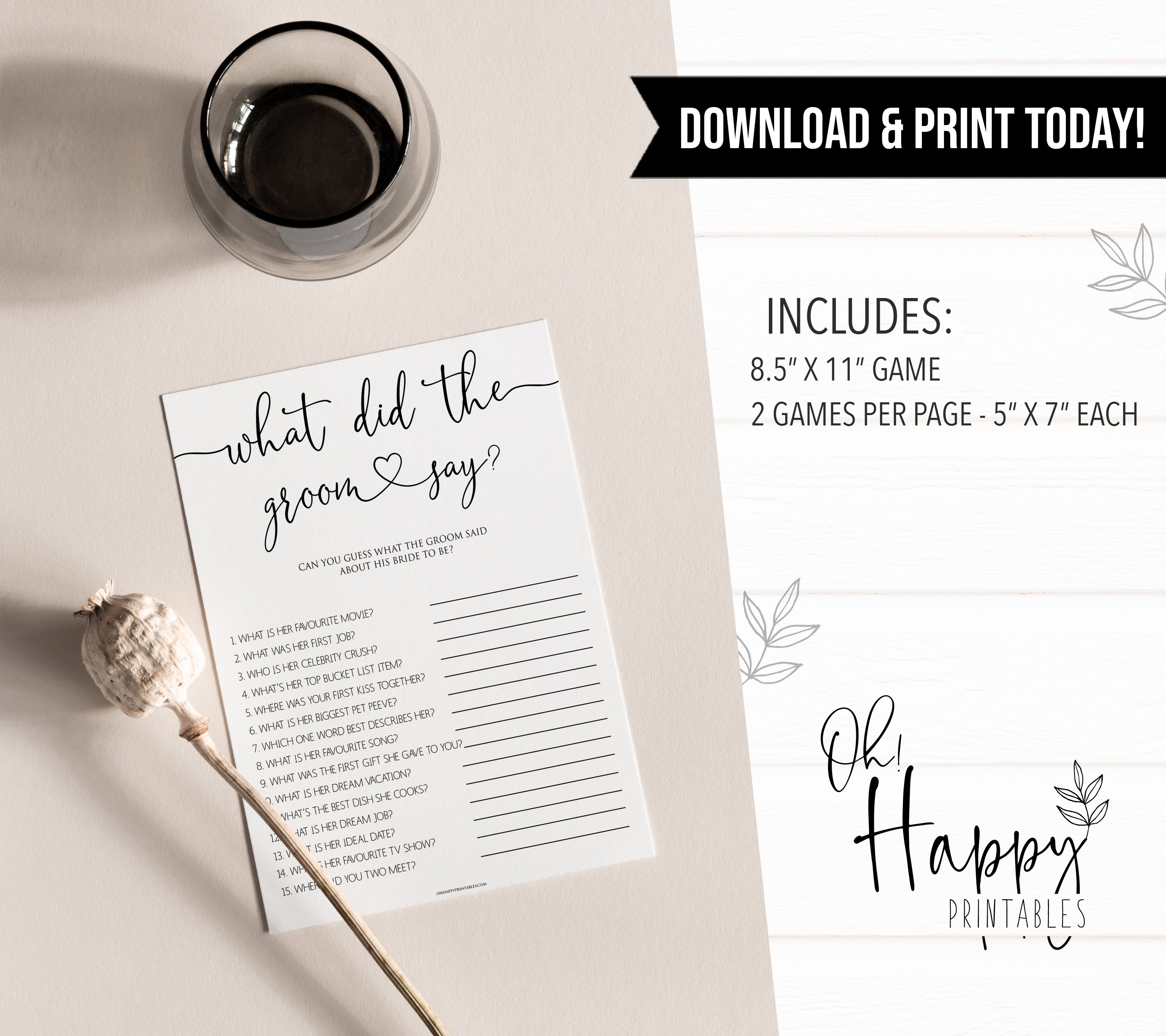 minimalist bridal shower games, what did the groom say, bridal shower games bundle, printable bridal games, bridal shower games, how knows the bridal, top bridal shower games
