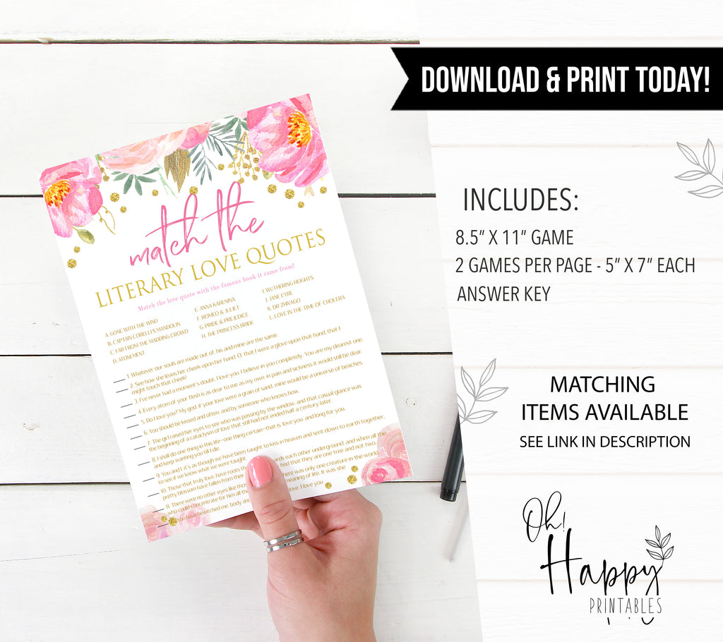 Literary Love Quotes Game | Shop Printable Bridal Shower Games ...