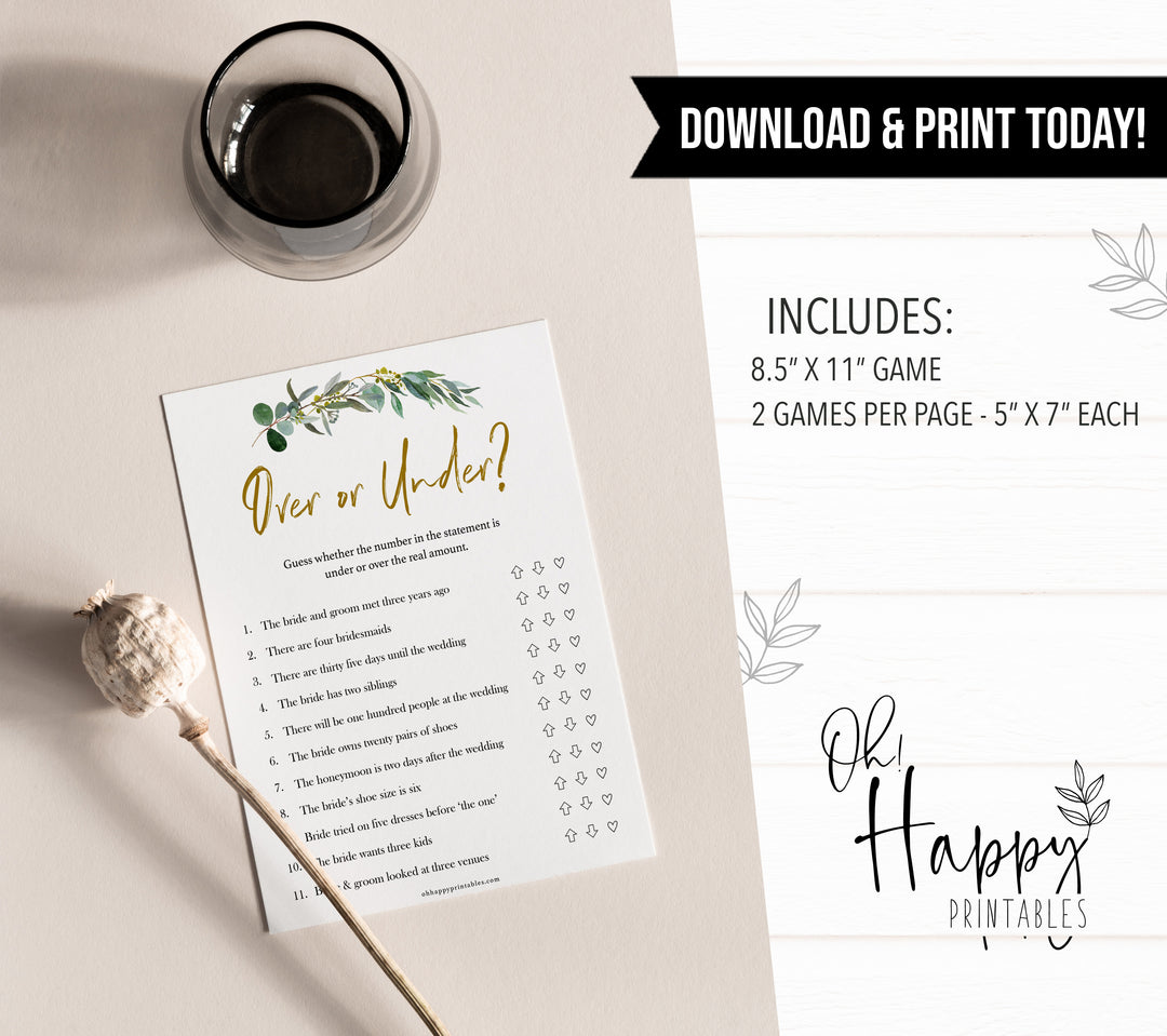 Over or Under Bridal Game - Eucalyptus Leaf