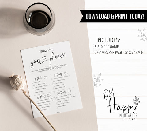 minimalist bridal shower games, whats in your phone, bridal shower games bundle, printable bridal games, bridal shower games, how knows the bridal, top bridal shower games