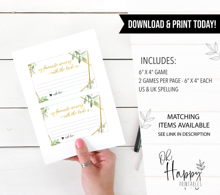 Favourite Memory with the Bride - Gold Greenery