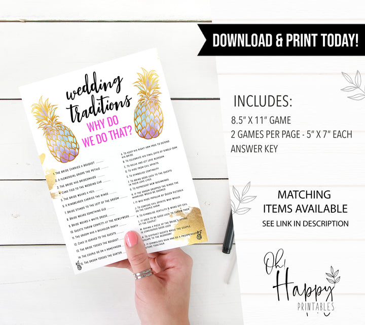 Wedding Traditions Trivia Game - Gold Pineapple