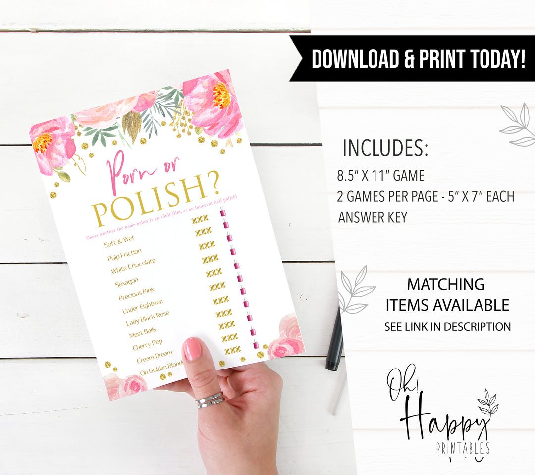 porn or polish bridal game, printable bridal shower games, blush floral bridal shower games, fun bridal shower games