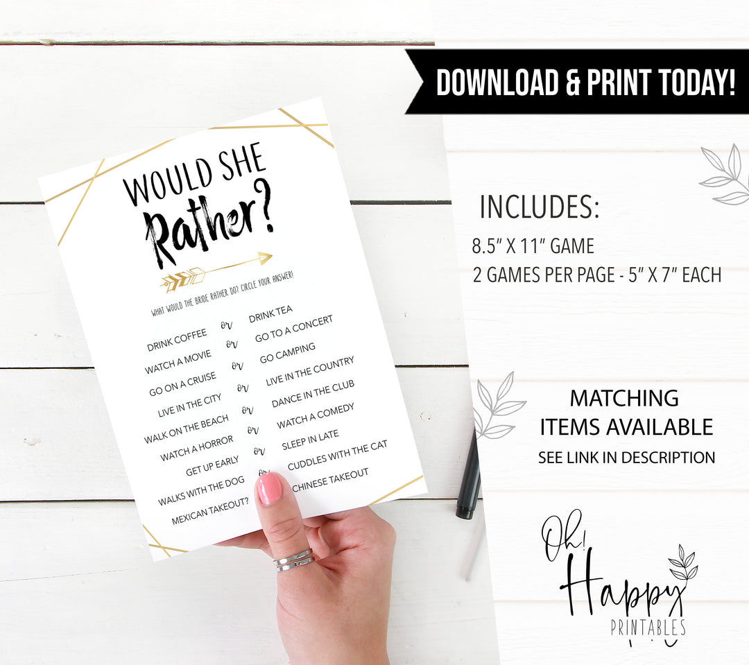 Would She Rather Bridal Game - Bride Tribe