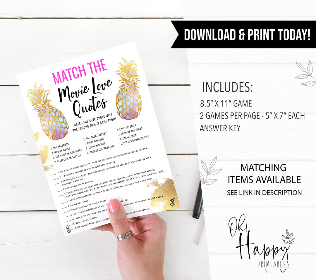 Match the Movie Love Quotes - Gold Pineapple