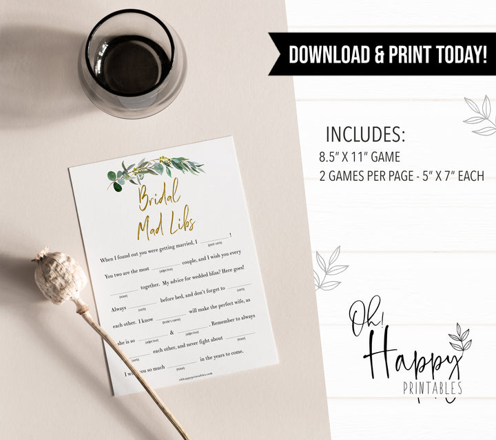 Bridal Mad Libs Game - Eucalyptus Leaf