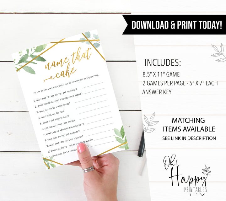 name the wedding cake game, printable bridal shower games, gold bridal shower games, floral bridal shower games, bridal shower game ideas