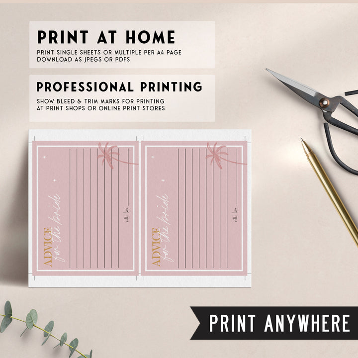 Fully editable and printable bridal shower advice for the bride game with a Palm Springs design. Perfect for a Palm Springs bridal shower themed party