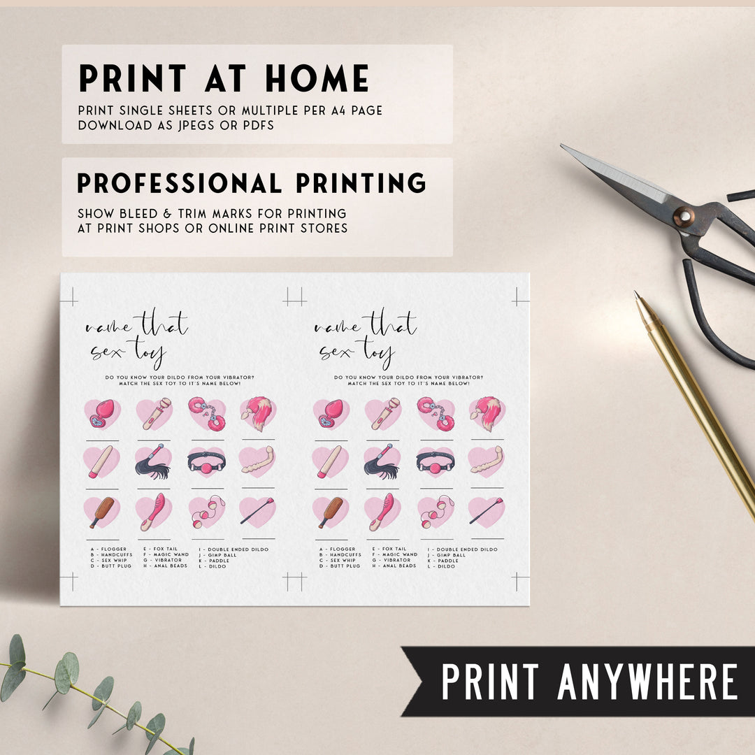 Fully editable and printable bridal shower guess the sex toy game with a modern minimalist design. Perfect for a modern simple bridal shower themed party