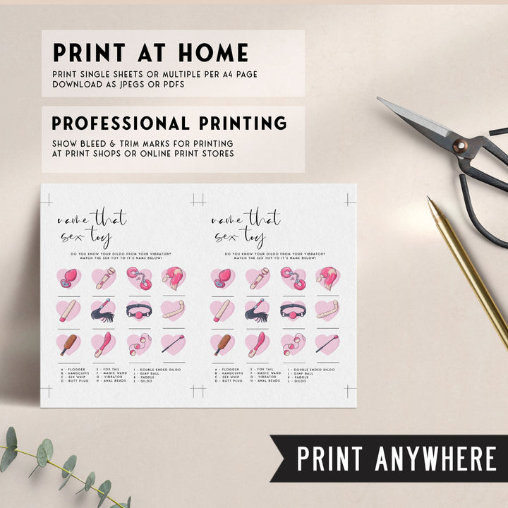 Fully editable and printable bridal shower guess the sex toy game with a modern minimalist design. Perfect for a modern simple bridal shower themed party