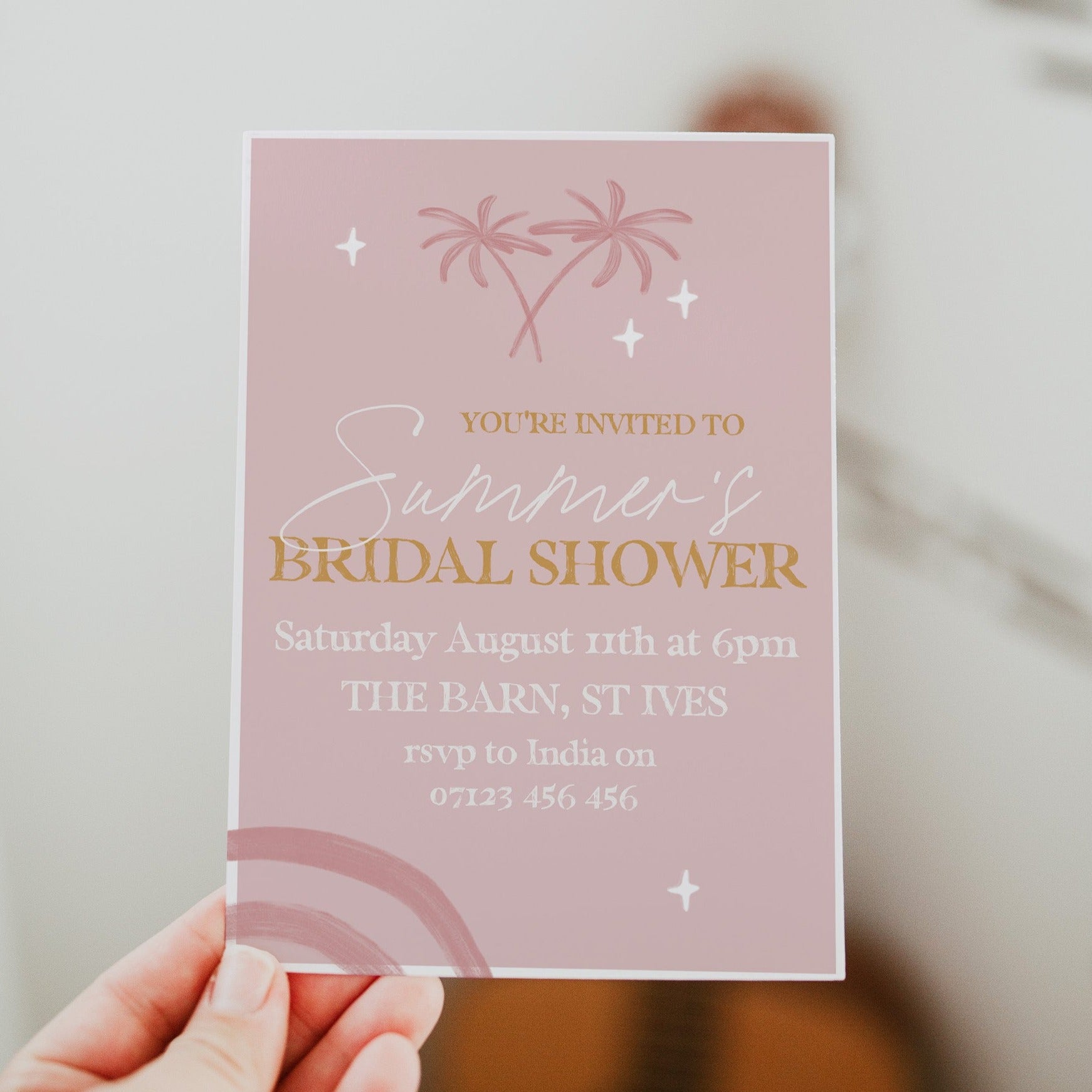 Fully editable and printable bridal shower invitation with a Palm Springs design. Perfect for a Palm Springs bridal shower themed party