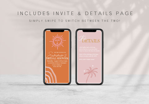 Fully editable and printable bridal shower mobile invitation Palm Springs design. Perfect for a Palm Springs bridal shower themed party