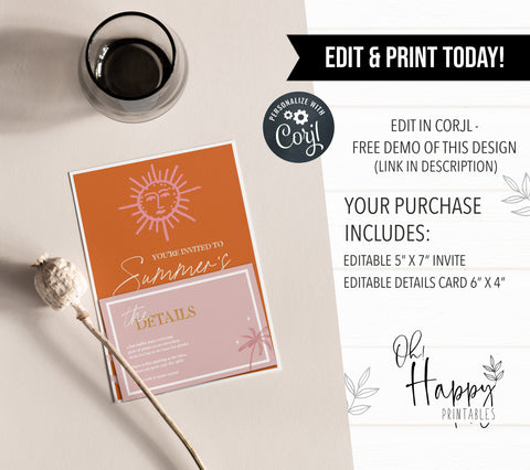 editable palm springs bridal shower invitation, printable bridal shower invitations, palm springs bridal shower, bachelorette invitations