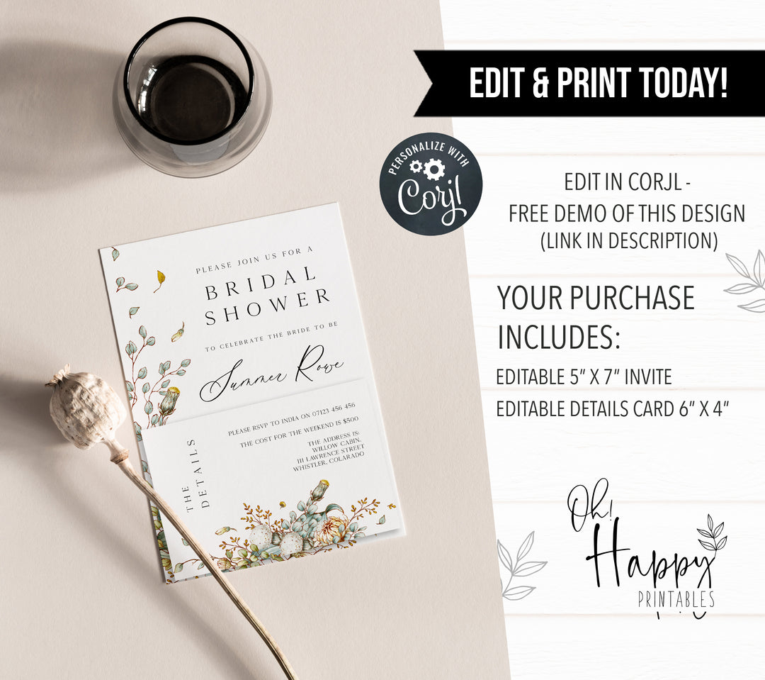 editable summer garden bridal shower invitation, printable floral bridal shower invitation, summer garden bridal theme