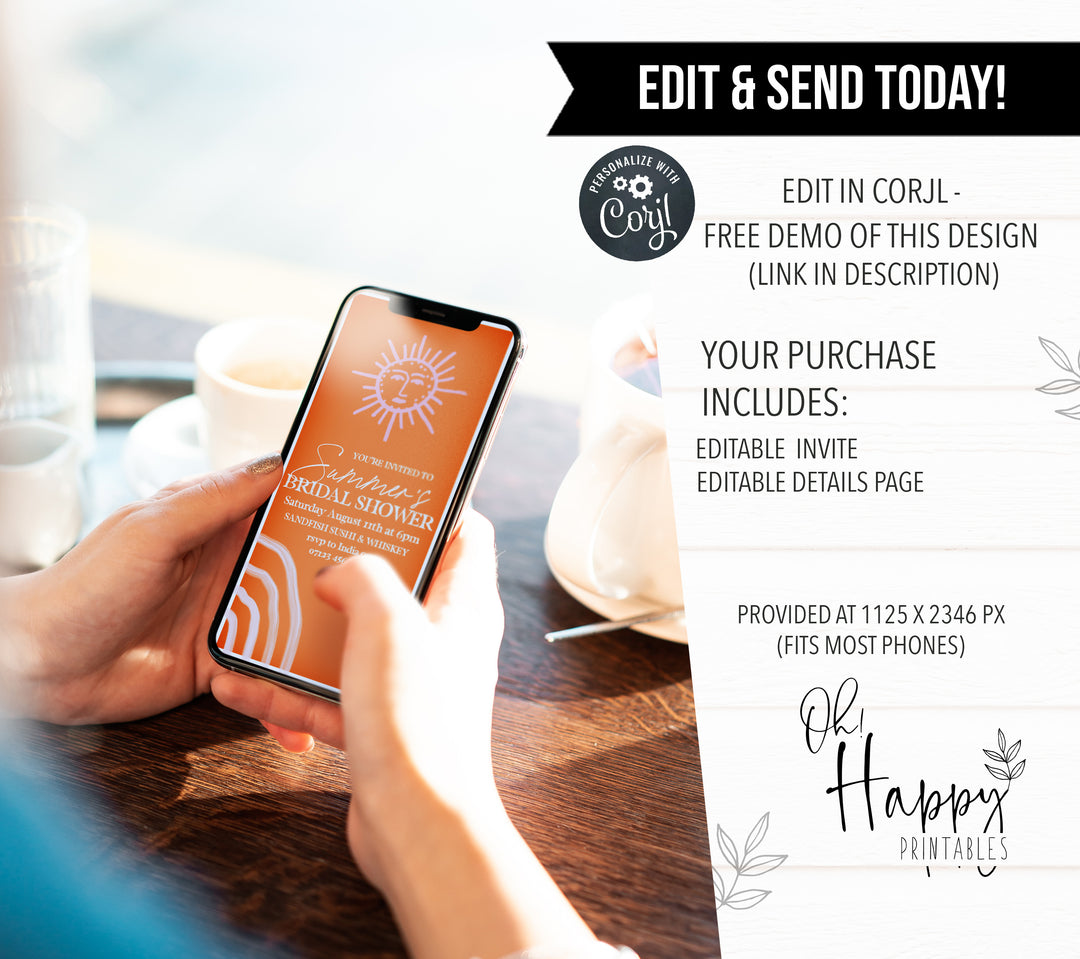 Fully editable and printable bridal shower mobile invitation Palm Springs design. Perfect for a Palm Springs bridal shower themed party